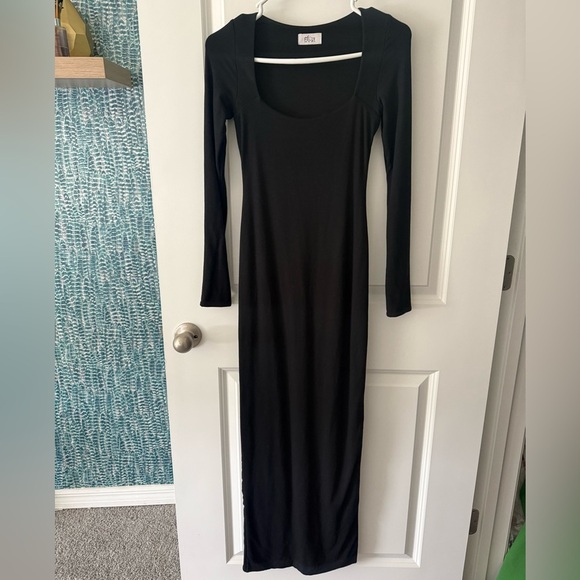 Oh Polly Black Bodycon Modal Dress with Long Sleeves- Peyton - Picture 3 of 3